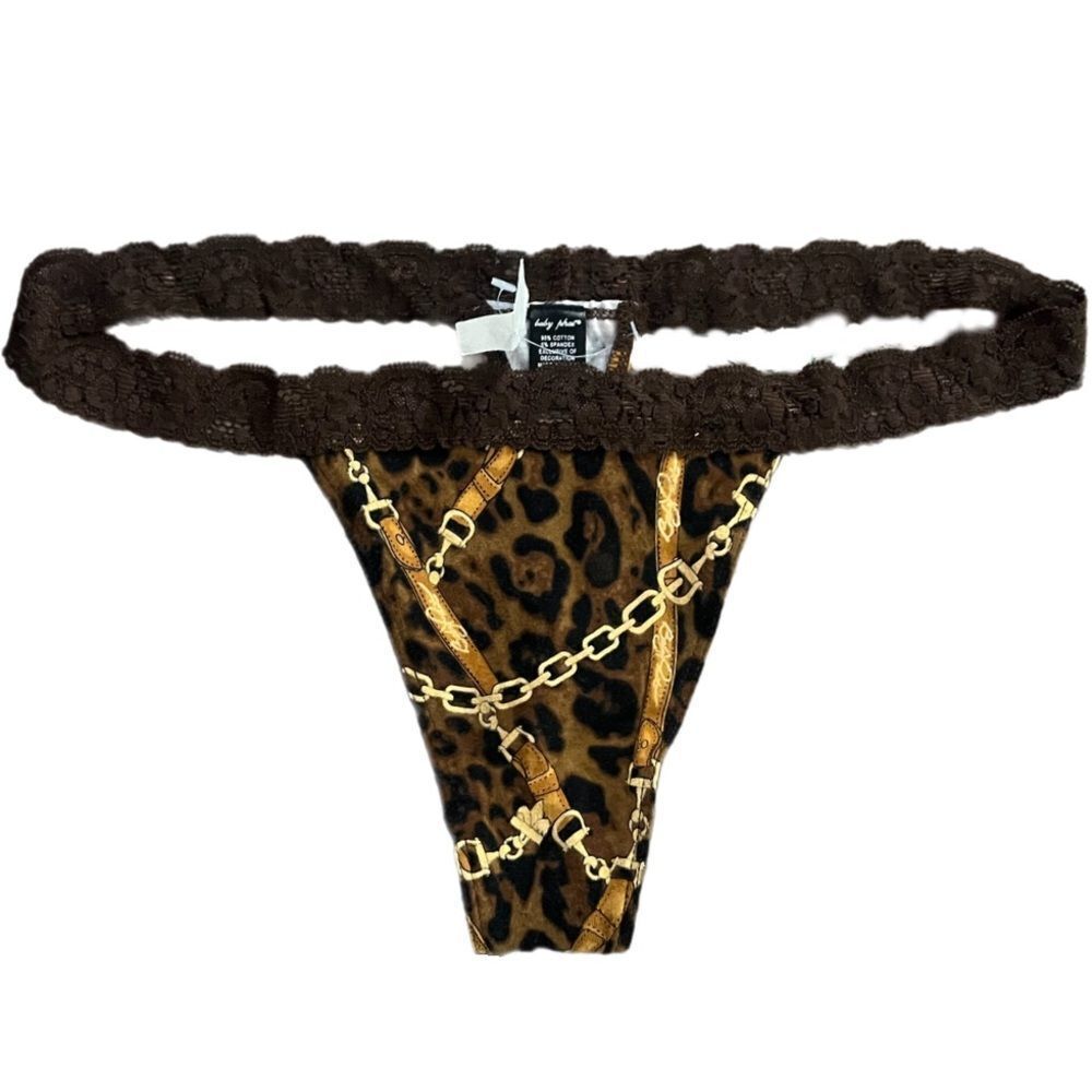 Baby Phat animal print cotton with lace trim thong panty Xlarge